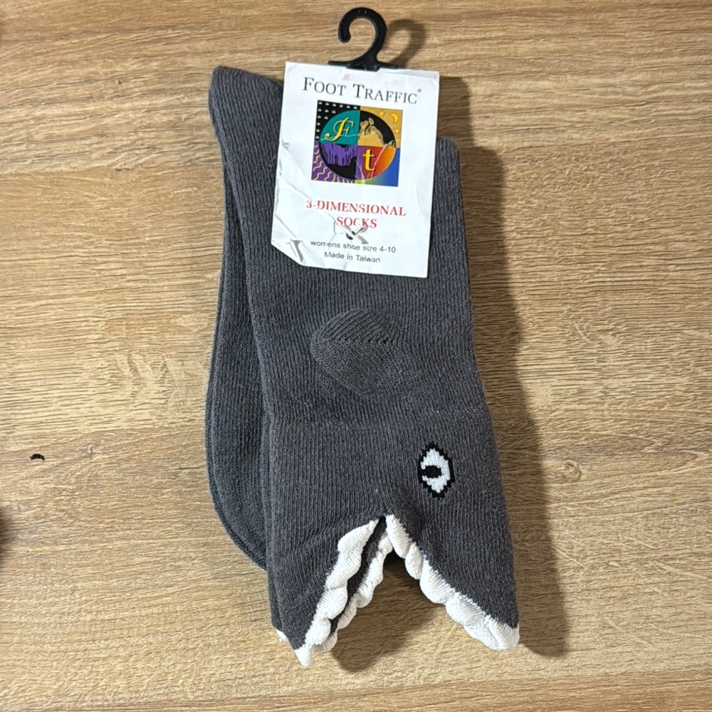 NWT Gray Shark Bite Socks w Fin